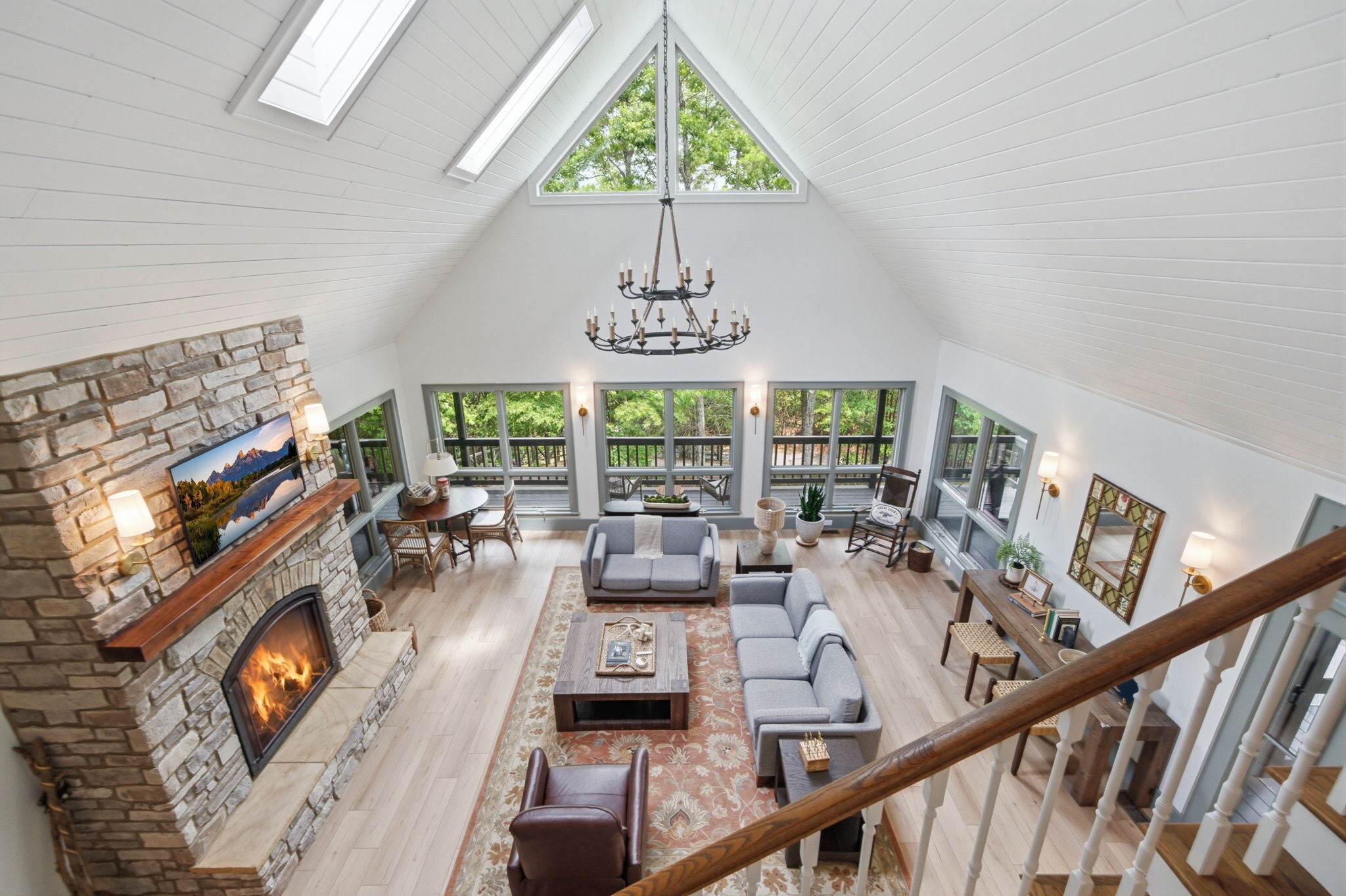 Fox Hollow living room with fireplace and comfortable seating